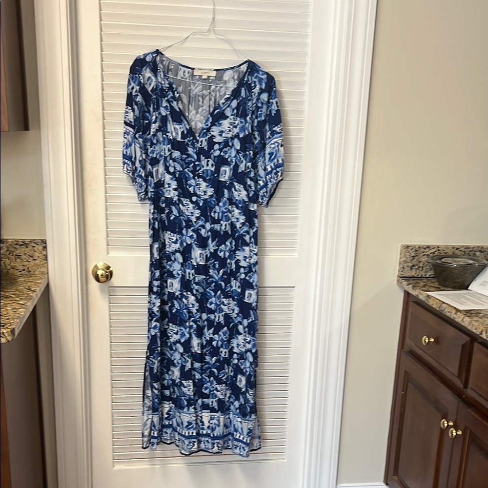 LOFT Floral Blue Maxi Dress